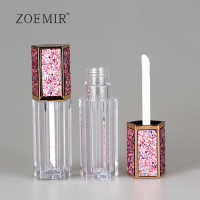 Bling sticker hexagon lip gloss container tube with wand
