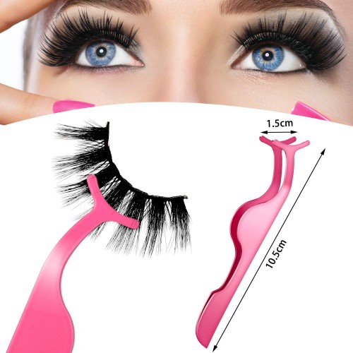 24 PCS False Eyelashes Applicator Tool Stainless Steel Eyelash Extension Tweezers Remover Clip Eyelash Tweezers ( Pink )