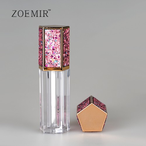 Bling sticker hexagon lip gloss container tube with wand