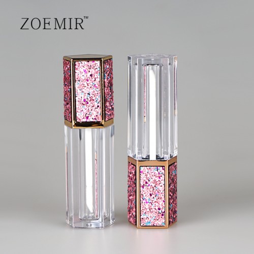 Bling sticker hexagon lip gloss container tube with wand