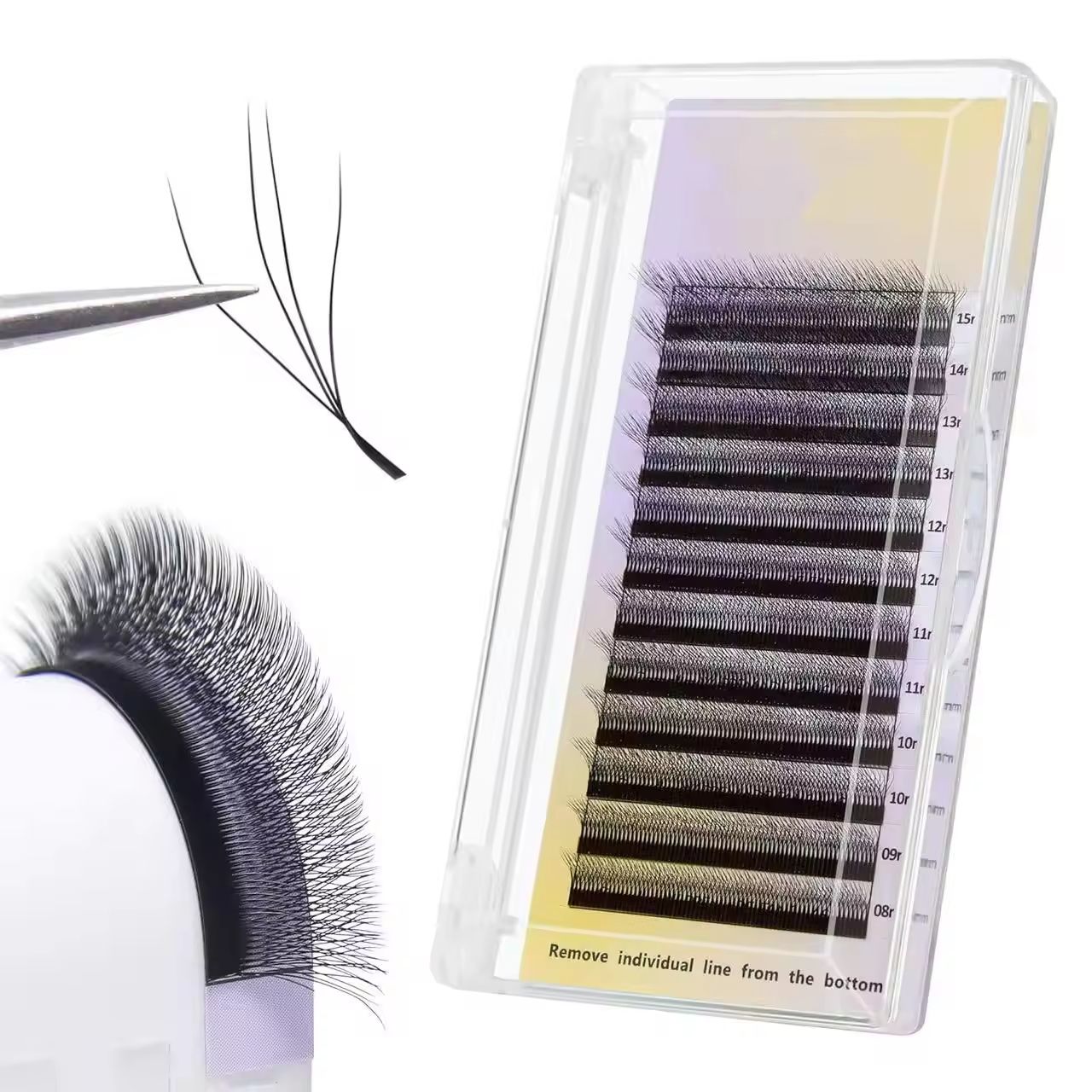 3D 4D 5D W Korean PBT Fiber Vegan Natural Long Eyelashes Premade Clover Premium Weave Lash Extension Trays