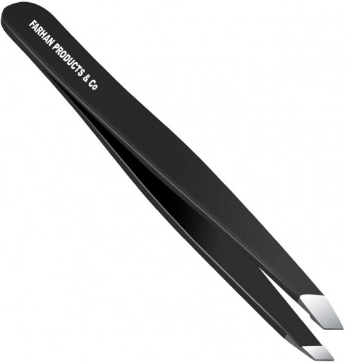 Stainless Steel Slant Tip Tweezers Professional Eyebrow & Eyelash Tweezers for Your Daily Beauty Routine ( Black )