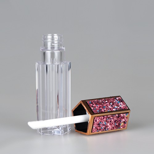 Bling sticker hexagon lip gloss container tube with wand