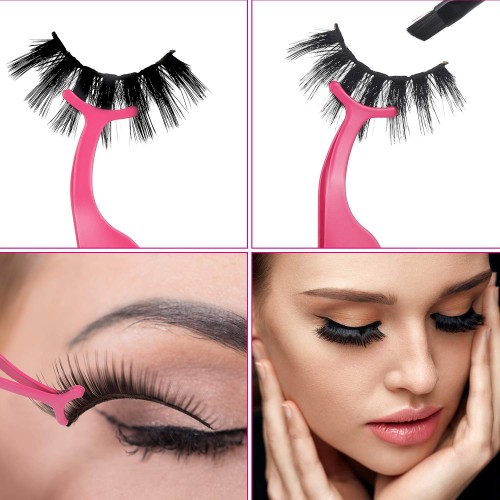 24 PCS False Eyelashes Applicator Tool Stainless Steel Eyelash Extension Tweezers Remover Clip Eyelash Tweezers ( Pink )
