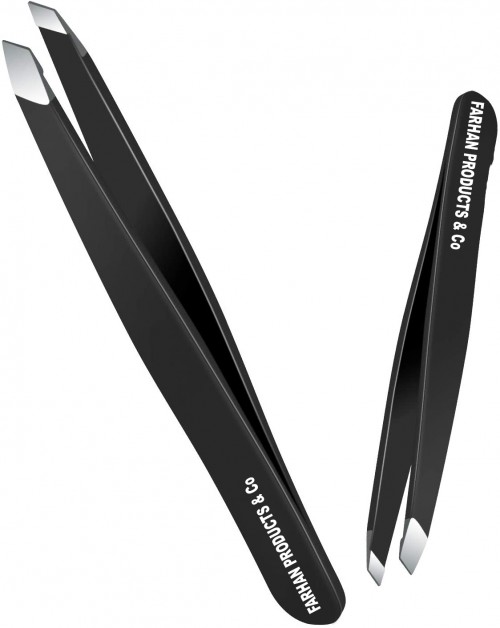 Stainless Steel Slant Tip Tweezers Professional Eyebrow & Eyelash Tweezers for Your Daily Beauty Routine ( Black )