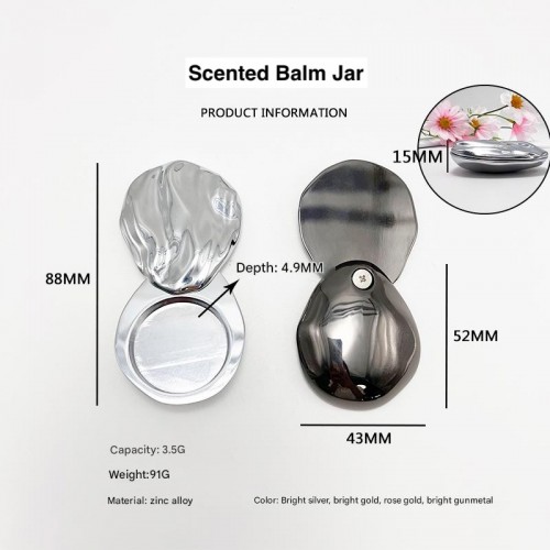 New Style Portable Unique Design Shell Shaped Convex Texture Solid Perfume Box Zinc Alloy Sliding Scented Balm Jar