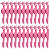 24 PCS False Eyelashes Applicator Tool Stainless Steel Eyelash Extension Tweezers Remover Clip Eyelash Tweezers ( Pink )