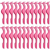 24 PCS False Eyelashes Applicator Tool Stainless Steel Eyelash Extension Tweezers Remover Clip Eyelash Tweezers ( Pink )