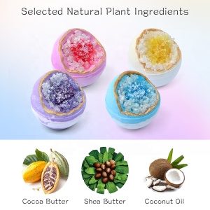 2021 Luxury wholesale manufacturers bath sea salt colorful fizzy organic cbd shimmer crystal geode bath bomb