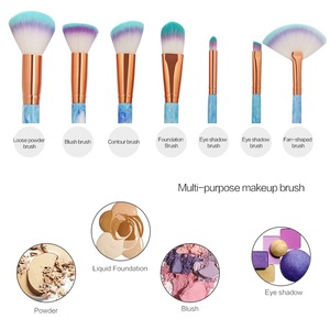 Amazon Hot selling 7 pcs marble blusher make up brushes kit foundation eye shadow make-up marble fan makeup brush tool kits