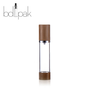 BDPAK bamboo cosmetic packaging airless pump bottle plastic bamboo cap clear Body cosmetic bottles for facial cream