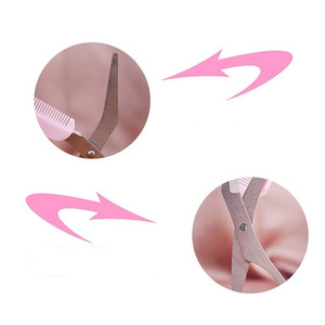 beauty tool makeup trimmer comb pink plastic eyebrow shaping scissors