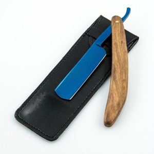 black titanium multi color blade with green wood handle barber shaving razor