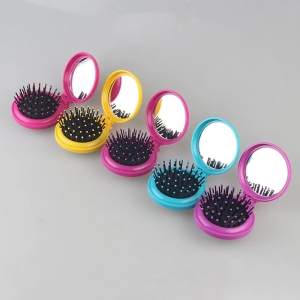 LFY 1pc Folding Air Bag Comb with Mirror Pocket Size Portable Travel Hair Brush Cosmetic Mirror Head Massager Relax