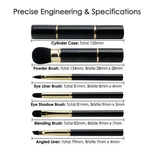 5-IN-1 Portable Mini Retractable Kabuki Makeup Brushes Custom Logo Black Travel Powder Eye Shadow Eyeliner Makeup Brushes Kit