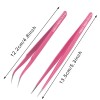 2 Pieces Straight and Curved Tip Tweezers Eyelash Extension Tweezers Stainless Steel False Lash Application Tools (Pink)