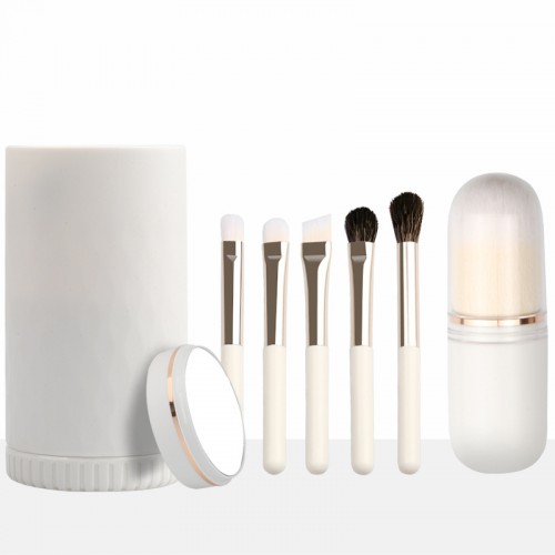 6 in 1 Travel Makeup Brush Set with Mirror