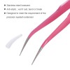 2 Pieces Straight and Curved Tip Tweezers Eyelash Extension Tweezers Stainless Steel False Lash Application Tools (Pink)