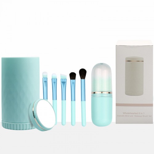 6 in 1 Travel Makeup Brush Set with Mirror