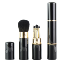 5-IN-1 Portable Mini Retractable Kabuki Makeup Brushes Custom Logo Black Travel Powder Eye Shadow Eyeliner Makeup Brushes Kit