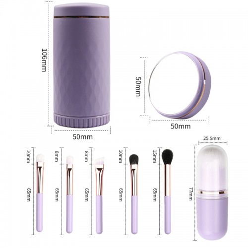 6 in 1 Travel Makeup Brush Set with Mirror