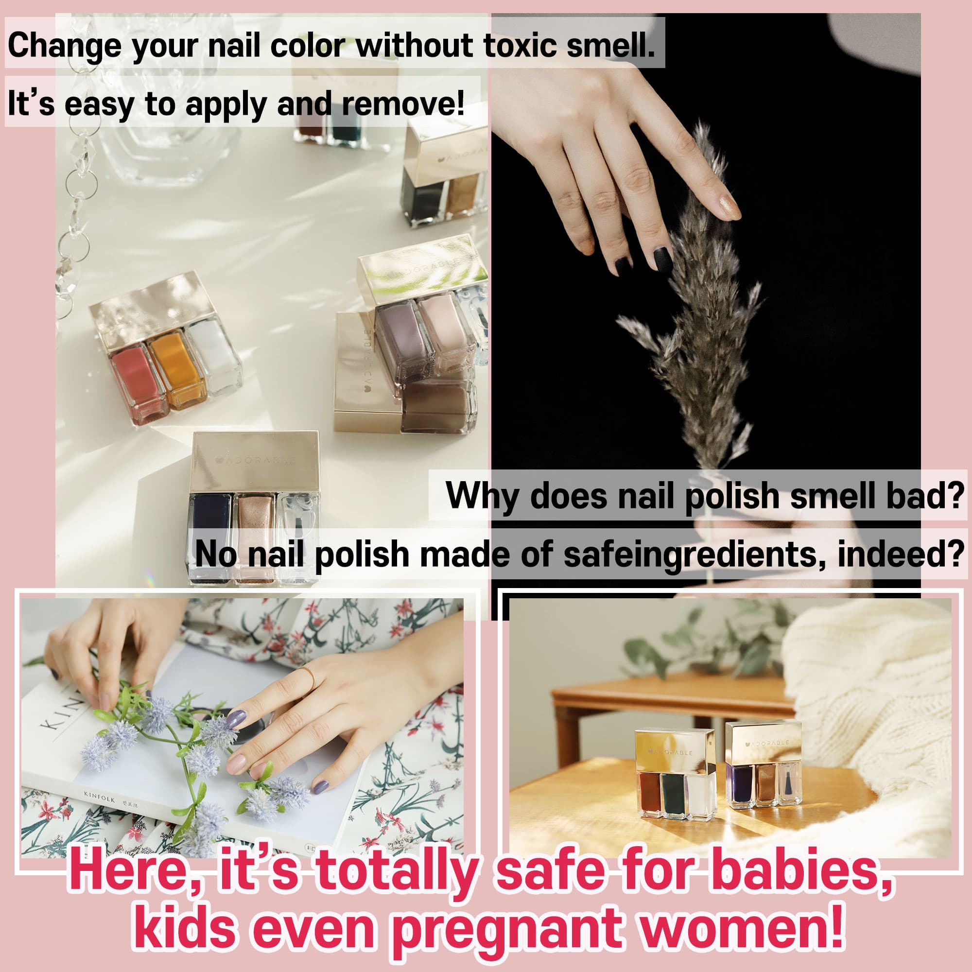ADORABLE(A2) Non-toxic Peel-off Nail Polish Set, Halal&amp;Vegan