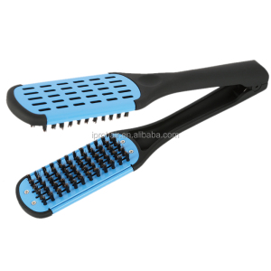 Hair Straightening Comb Double Sided Bristle Brush Clamp Straightener