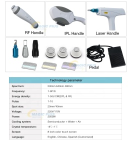 Magic Plus A0316 4 in 1 E Light IPL RF ND Yag Laser IPL Hair Removal Machine