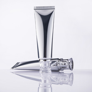 Small MOQ 50ml ABL shiny silver metallic cosmetic tube with style caps
