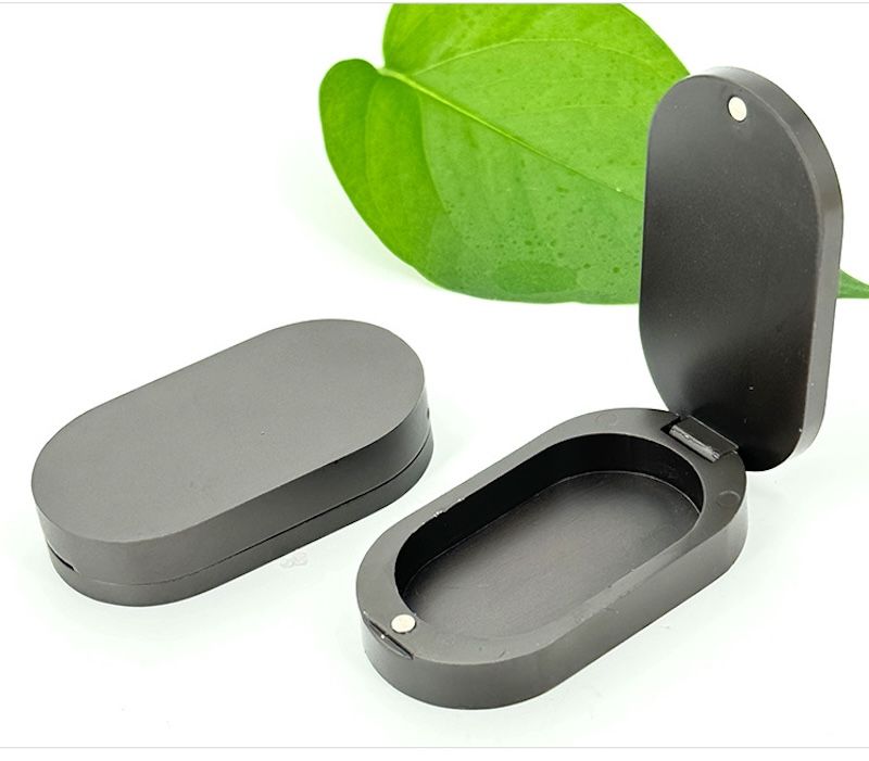 Portable Elongated Oval Electronic Plating Gray Metal Zinc Alloy Flip-top Solid Perfume Balm Box