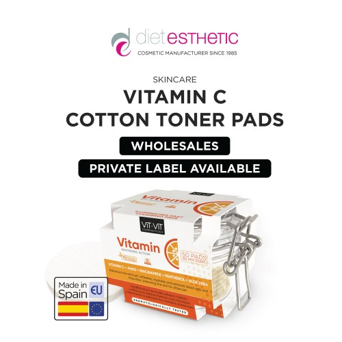 Vitamin C Cotton Toner Pads, Facial Cleanser for Surface Exfoliation. With Vitamin C, Niacinamida, Hyaluronic Acid Serum, amd AHA`s. Whitening Action, Clean, Exfoliate,Reduce Blemishes, Brightens, Even out Skin Tone, Dull Skin.