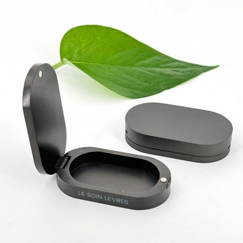 Portable Elongated Oval Electronic Plating Gray Metal Zinc Alloy Flip-top Solid Perfume Balm Box