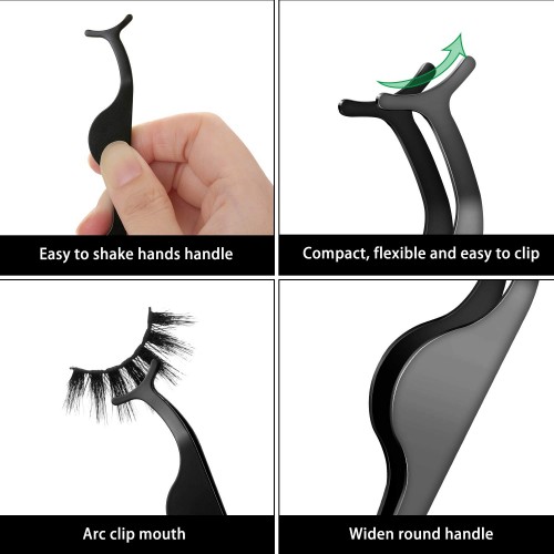 24 PCS False Eyelashes Applicator Tool Stainless Steel Eyelash Extension Tweezers Remover Clip Eyelash Tweezers ( Black )