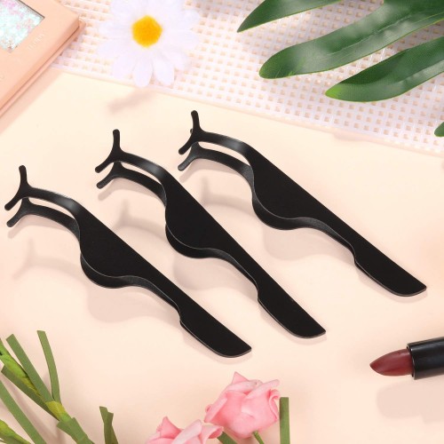 24 PCS False Eyelashes Applicator Tool Stainless Steel Eyelash Extension Tweezers Remover Clip Eyelash Tweezers ( Black )