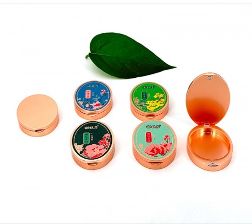 Portable Elongated Oval Electronic Plating Gray Metal Zinc Alloy Flip-top Solid Perfume Balm Box