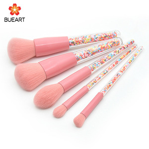 BUEART Rainbow Candy Makeup Brush Set 5pcs Makeup Brushes Transparent Crystal Handle for Blush, Foundation, Eyebrow, Eyeshadow,