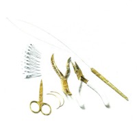 GOLDEN AND WHITE HAND TIED HAIR EXTENSION TOOL KIT SET