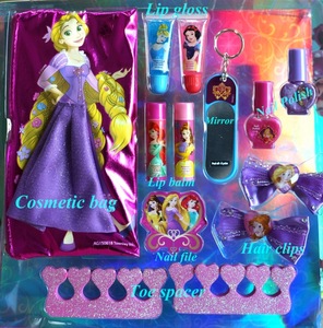 Kids makeup set cosmetics include lip gloss and nail polish and drying holder/hair clip/drying holder and mirror