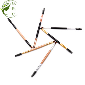 Private Label Eco Kabuki Gold Makeup Tools Display Duo Double Dual Sided Ended Hair Single Angle Eyelash Spoolie Eyebrow Brush