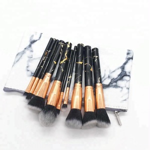 Private label White Black marble makeup brushes 10 /11/ 12/ 15 pcs marble makeup brush collection set kabuki makeup brush set