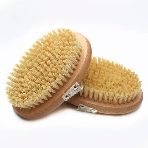 Sisal Fiber Boar Bristle Vegan Hair Bath Brush Back Exfoliation Scrubber Massage Wooden Dry Skin Body Brush