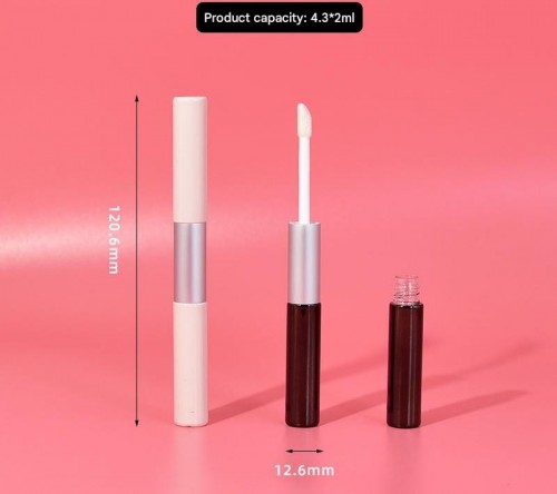 Customized double-ended lip glaze mascara tube dual-purpose round transparent gloss packaging bottle