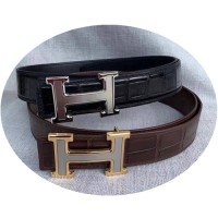 Belt Men And Women Crocodile Pattern H Letter Gold And Silver Buckle Double Sided Leather Belt