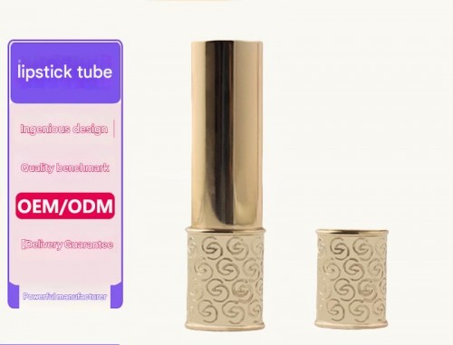 Custom Creative 3D Relief Gold Color Metal Die Casting Zinc Alloy Hollow Lipstick Tube Cosmetic Shell