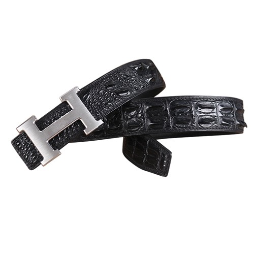 Belt Men And Women Crocodile Pattern H Letter Gold And Silver Buckle Double Sided Leather Belt