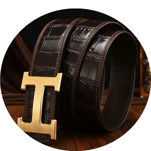 Belt Men And Women Crocodile Pattern H Letter Gold And Silver Buckle Double Sided Leather Belt