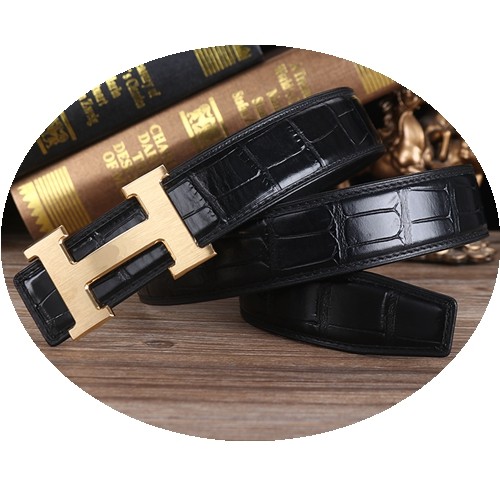 Belt Men And Women Crocodile Pattern H Letter Gold And Silver Buckle Double Sided Leather Belt