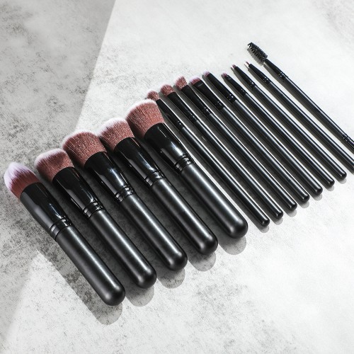 14pcs Makeup Brush Set with Black Handle Soft Synthetic Hair Foundation Powder Contour Eyeshadow Blending Brushes Cosmetic Kit