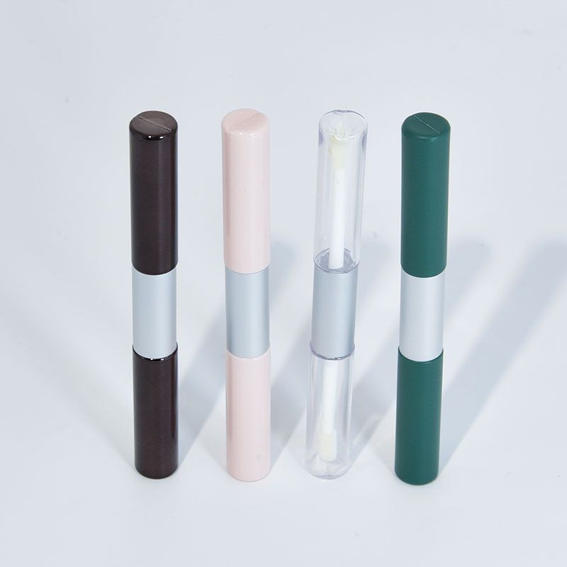 Customized double-ended lip glaze mascara tube dual-purpose round transparent gloss packaging bottle