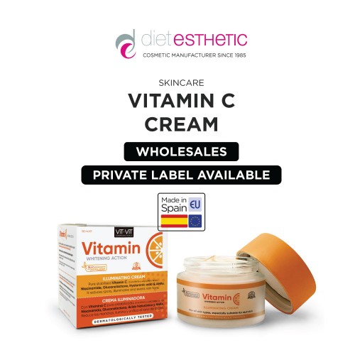 Vitamin C Facial Cream 50ml: Moisturizing Facial Cream With Vitamin C, Niacinamide, and Hyaluronic Acid, Suitable For Dull Skin. Skincare Vegan Cream With 96% Natural Ingredients. Wholesales And Private Label Available Laboratorios Diet Esthetic